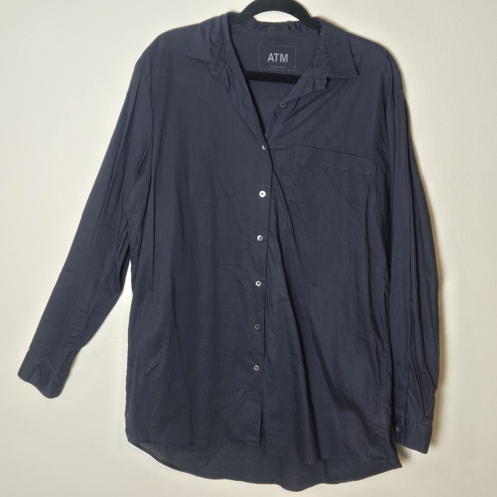 ATM Anthony Thomas Melillo Boyfriend Shirt Sz L Blue Oversized Lightweight